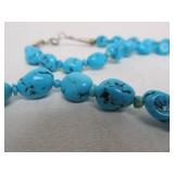 Long Vintage Southwestern Sterling Silver & Turquoise Necklace