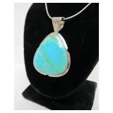 Large Southwestern Sterling Turquoise & Silver Pendant Necklace
