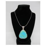 Large Southwestern Sterling Turquoise & Silver Pendant Necklace