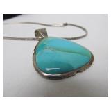 Large Southwestern Sterling Turquoise & Silver Pendant Necklace