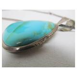 Large Southwestern Sterling Turquoise & Silver Pendant Necklace