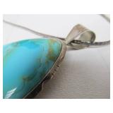 Large Southwestern Sterling Turquoise & Silver Pendant Necklace