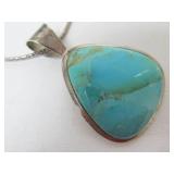 Large Southwestern Sterling Turquoise & Silver Pendant Necklace