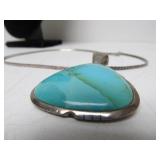 Large Southwestern Sterling Turquoise & Silver Pendant Necklace