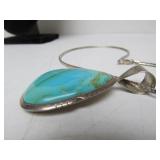 Large Southwestern Sterling Turquoise & Silver Pendant Necklace