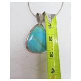Large Southwestern Sterling Turquoise & Silver Pendant Necklace