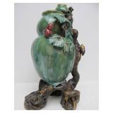 Large Art Pottery Double Vase w/Vines