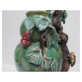 Large Art Pottery Double Vase w/Vines