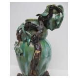 Large Art Pottery Double Vase w/Vines