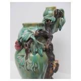 Large Art Pottery Double Vase w/Vines