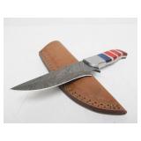 Excellent Custom Made Damascus Steel Knife w/Sheath