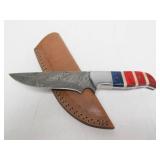 Excellent Custom Made Damascus Steel Knife w/Sheath