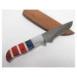 Excellent Custom Made Damascus Steel Knife w/Sheath