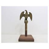 Nicely Detailed Vintage Solid Brass American Eagle Flagpole Topper on Wood Display Stand
