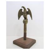 Nicely Detailed Vintage Solid Brass American Eagle Flagpole Topper on Wood Display Stand