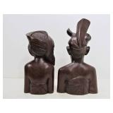 2 Excellent Hand Carved Wood Vintage Balinese Bust Sculptures