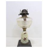 Early Antique Oil Lamp w/Thick Solid Hand Painted Glass