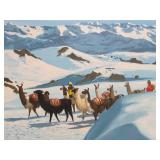 2 Vintage Signed Bolivian Oil on Canvas Paintings Featuring Alpacas