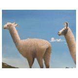2 Vintage Signed Bolivian Oil on Canvas Paintings Featuring Alpacas