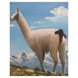 2 Vintage Signed Bolivian Oil on Canvas Paintings Featuring Alpacas
