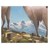 2 Vintage Signed Bolivian Oil on Canvas Paintings Featuring Alpacas