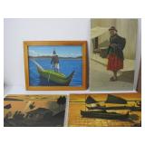 Lot of 4 Vintage Bolivian Oil on Canvas Paintings