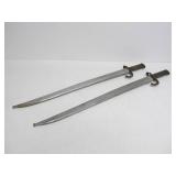 2 Orig Antique 19th Century Brass Handled French Bayonets w/Scabbards