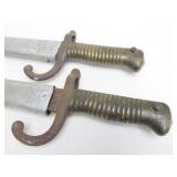 2 Orig Antique 19th Century Brass Handled French Bayonets w/Scabbards