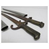 2 Orig Antique 19th Century Brass Handled French Bayonets w/Scabbards