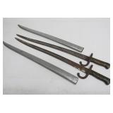 2 Orig Antique 19th Century Brass Handled French Bayonets w/Scabbards