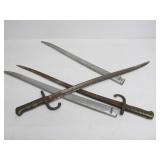 2 Orig Antique 19th Century Brass Handled French Bayonets w/Scabbards