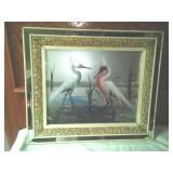 Exotic Bird art & ornate frame,  Vintage.