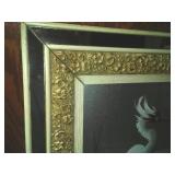 Exotic Bird art & ornate frame,  Vintage.
