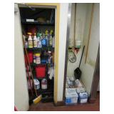 Large Lot of Cleaning Supplies & Rack