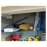 Large Lot of Cleaning Supplies & Rack