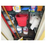 Large Lot of Cleaning Supplies & Rack