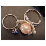 Sterling Silver Rings - White Pearl and Black Pearl
