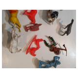Vintage Plastic Farm Animals, Cowboys and Indians with a Barrel of Monkeys