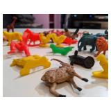 Vintage Plastic Farm Animals, Cowboys and Indians with a Barrel of Monkeys