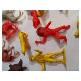 Vintage Plastic Farm Animals, Cowboys and Indians with a Barrel of Monkeys