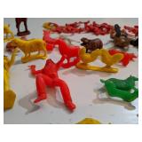 Vintage Plastic Farm Animals, Cowboys and Indians with a Barrel of Monkeys