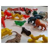 Vintage Plastic Farm Animals, Cowboys and Indians with a Barrel of Monkeys