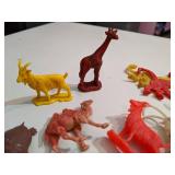 Vintage Plastic Farm Animals, Cowboys and Indians with a Barrel of Monkeys