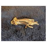 Vintage Gold Hand with glass Bud Vase Brooch - Rare