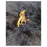 Vintage Gold Hand with glass Bud Vase Brooch - Rare