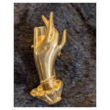 Vintage Gold Hand with glass Bud Vase Brooch - Rare