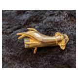 Vintage Gold Hand with glass Bud Vase Brooch - Rare