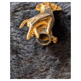 Vintage Gold Hand with glass Bud Vase Brooch - Rare