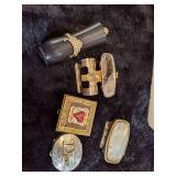 Vintage Vanity Items Including Lipstick Holder/Mirror, Dior Compact, Needle Holder and More