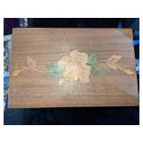 Beautiful Handcrafted Wood Jewelry Box with Inlaid Flower